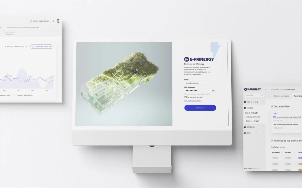 Application e-Frinergy sur écran de bureau, page de connexion