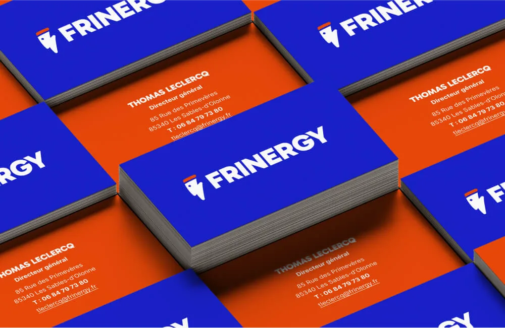 Cartes de visite Frinergy, recto bleu et verso orange