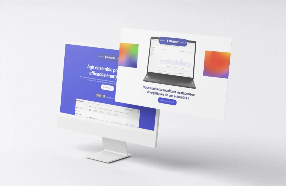 Landing page Frinergy affichée sur ordinateur et ordinateur portable