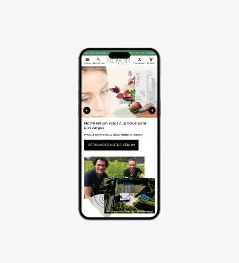 Maison Royer Cosmétiques website on a smartphone